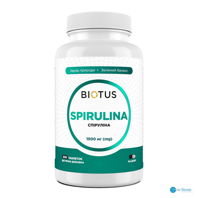 Спіруліна, Spirulina, Biotus, 200 таблеток (1500 мг у трьох таблетках)
