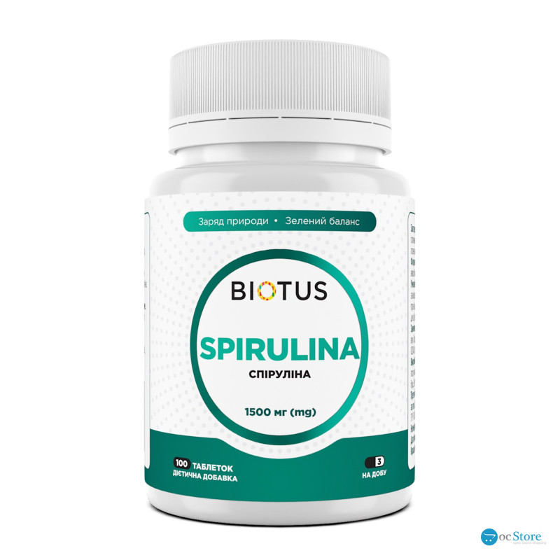 Спіруліна, Spirulina, Biotus, 100 таблеток (1500 мг у трьох таблетках)