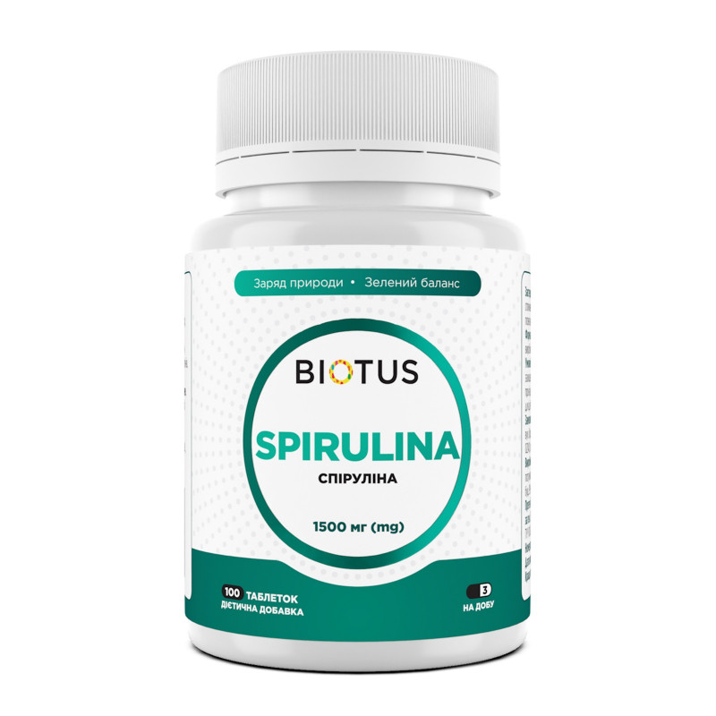 Спіруліна, Spirulina, Biotus, 100 таблеток (1500 мг у трьох таблетках)