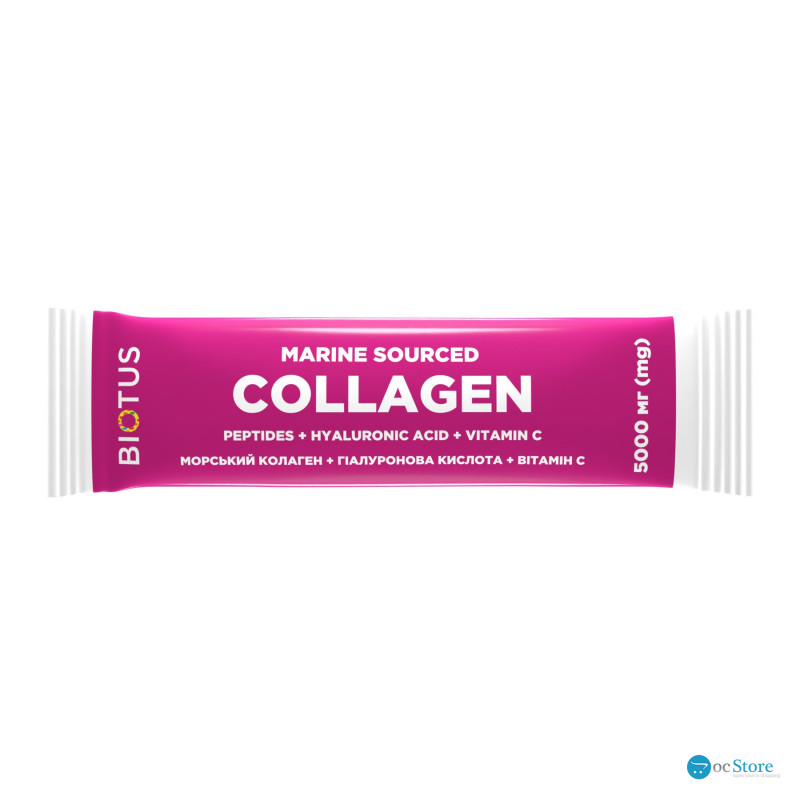 Морський колаген з гіалуроновою кислотою та вітаміном С, Marine Sourced Collagen Peptidеs, Biotus, 1 саше (5.15 г)