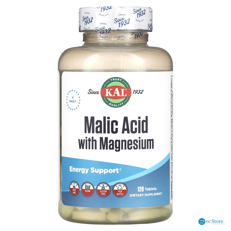 Яблучна кислота, Malic Acid, KAL, з магнієм, 120 таблеток