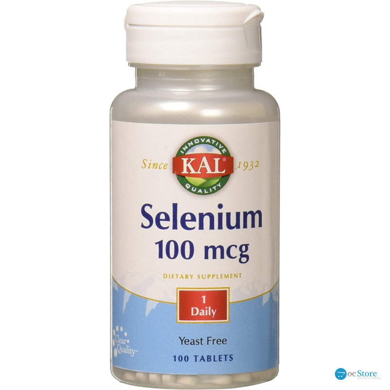 Селен, Selenium, KAL, без дріжджів, 100 мкг, 100 таблеток