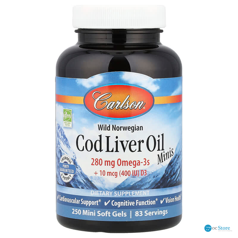 Риб'ячий жир, Cod Liver Oil, Carlson, норвезький, 250 міні гелевих капсул