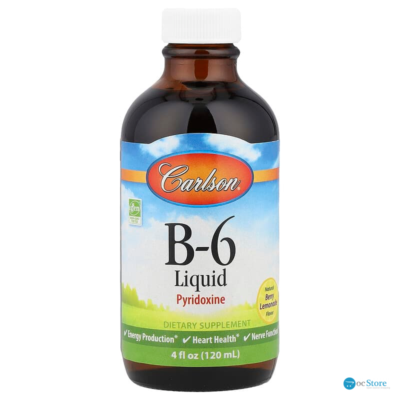 Вітамін В6 (піридоксин), B-6 Liquid, Carlson, зі смаком ягідний лимонад, 120 мл