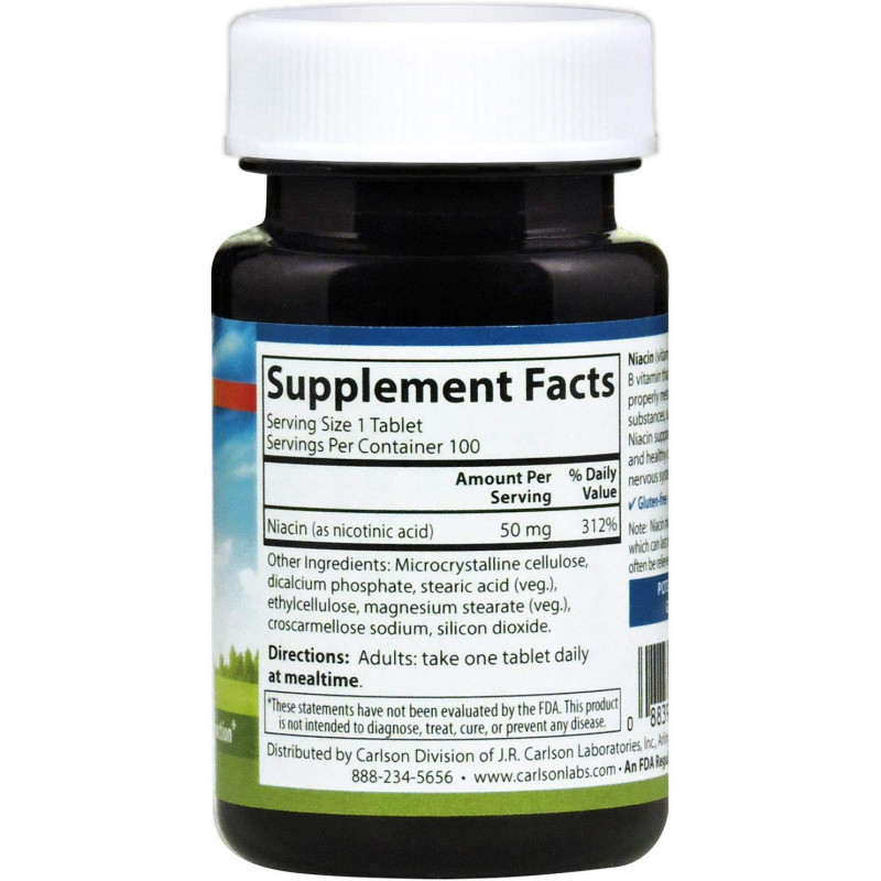 Ніацин (Вітамін В3), Niacin, Carlson, 50 мг, 100 таблеток