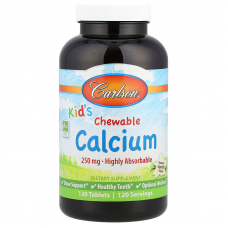 Жувальний кальцій для дітей, Kid's Chewable Calcium, Carlson, ваніль, 250 мг, 120 таблеток