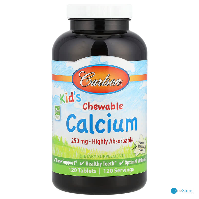 Жувальний кальцій для дітей, Kid's Chewable Calcium, Carlson, ваніль, 250 мг, 120 таблеток