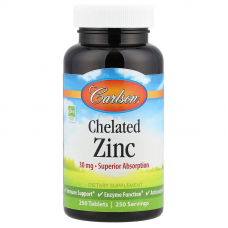 Цинк хелатний, Chelated Zinc, Carlson, 250 таблеток