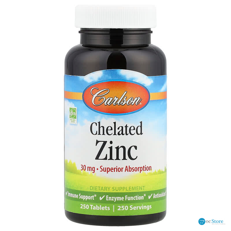 Цинк хелатний, Chelated Zinc, Carlson, 250 таблеток