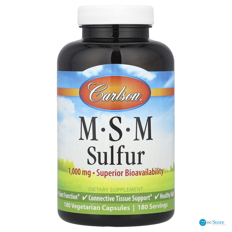 Метилсульфонілметан МСМ, MSM Sulfur, Carlson, 1000 мг, 180 вегетаріанських капсул