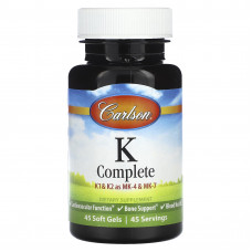 Вітамін К, повна формула, K-Complete, Carlson, 45 гелевих капсул