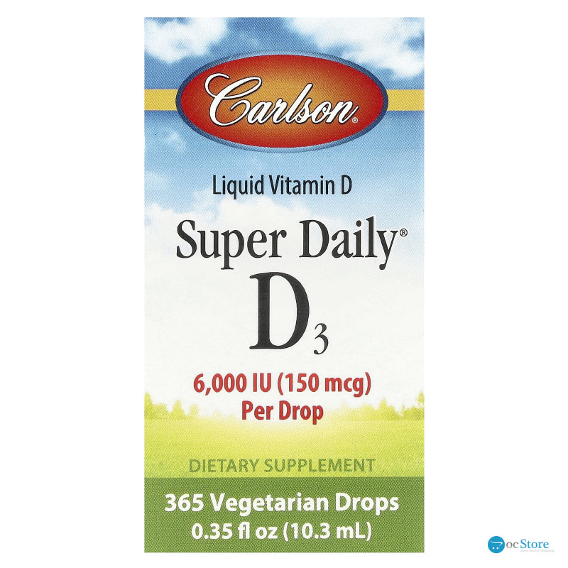 Вітамін D3, Super Daily® D3, Carlson, 150 мкг (6000 МО), 10.3 мл