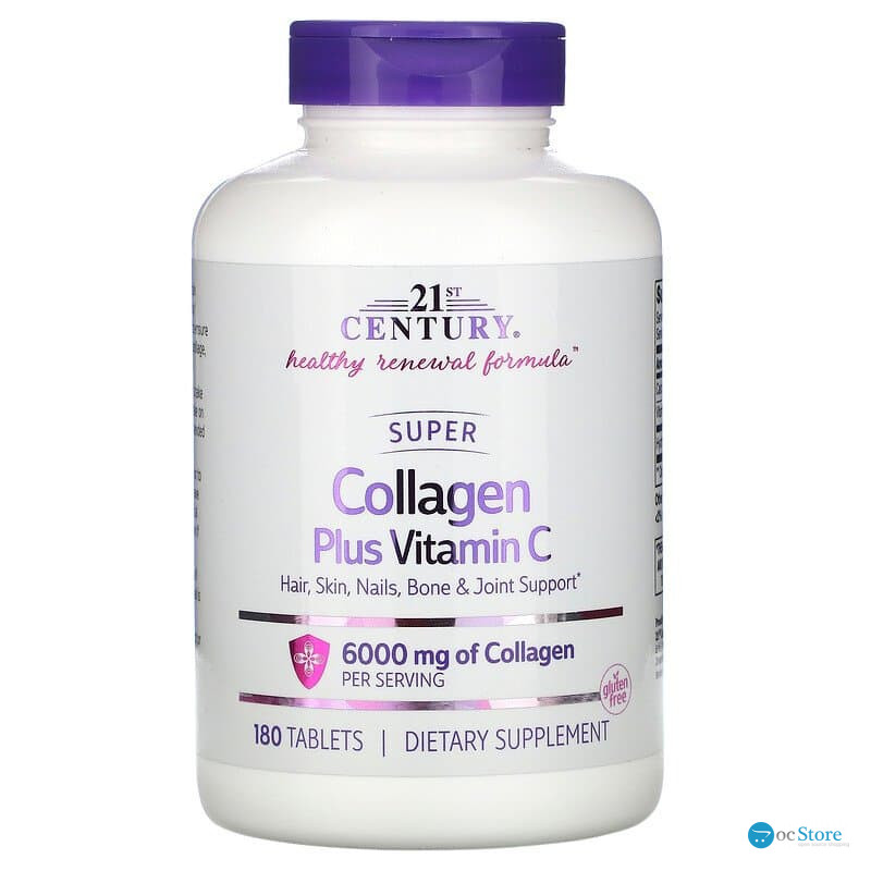 Суперколлаген плюс вітамін C, Super Collagen Plus Vitamin C, 21st Century, 6000 мг, 180 таблеток