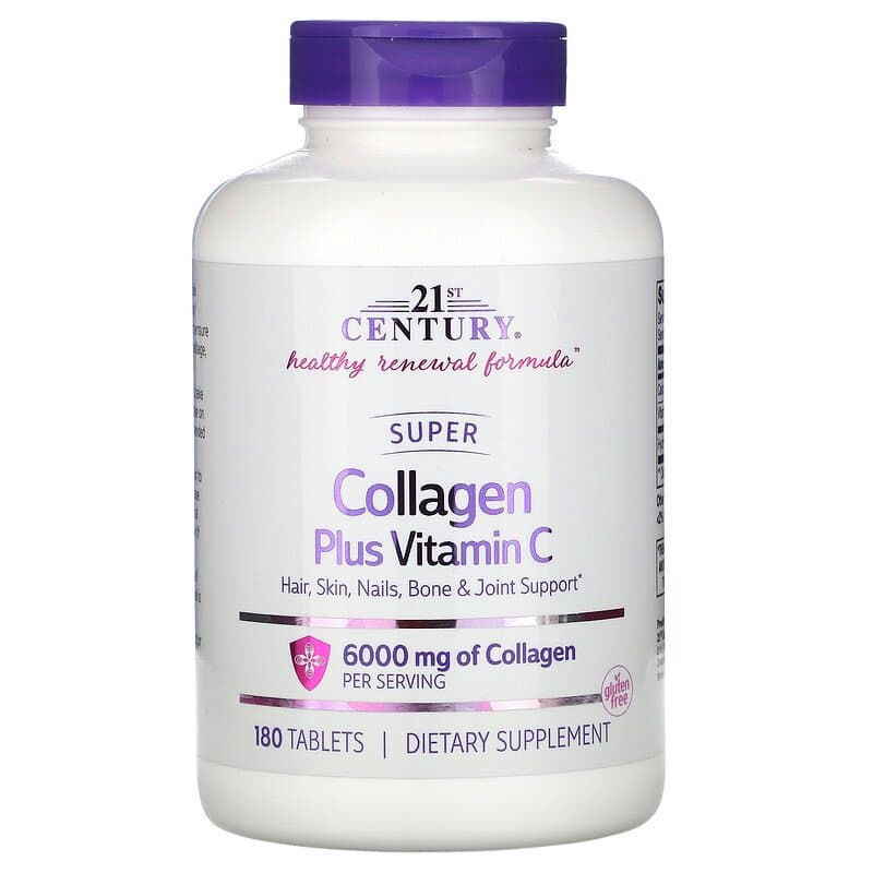 Суперколлаген плюс вітамін C, Super Collagen Plus Vitamin C, 21st Century, 6000 мг, 180 таблеток
