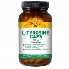 Тирозин, L-Tyrosine, Country Life, 500 мг, 100 капсул