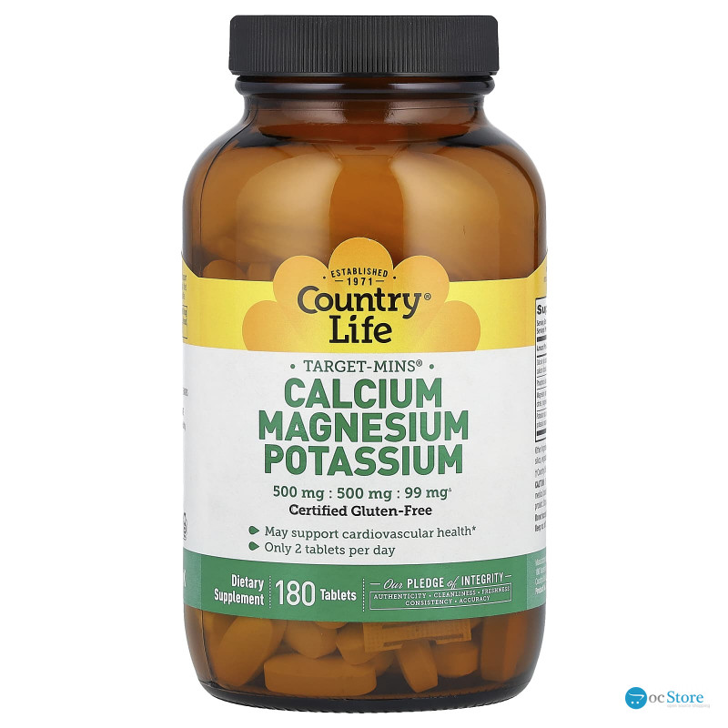 Кальцій магній калій, Calcium Magnesium Potassium, Country Life, 180 таблеток