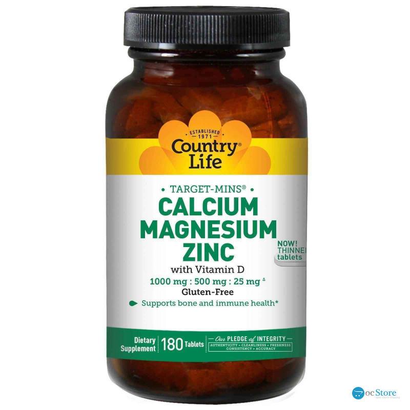 Кальцій магній цинк із вітаміном D, Calcium Magnesium Zinc with Vitamin D, Target-Mins, Country Life, 180 таблеток