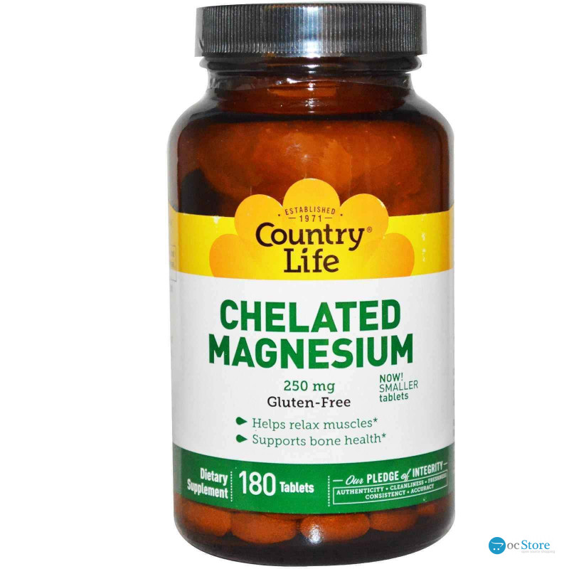 Магній хелат, Chelated Magnesium, Country Life, 250 мг, 180 таблеток