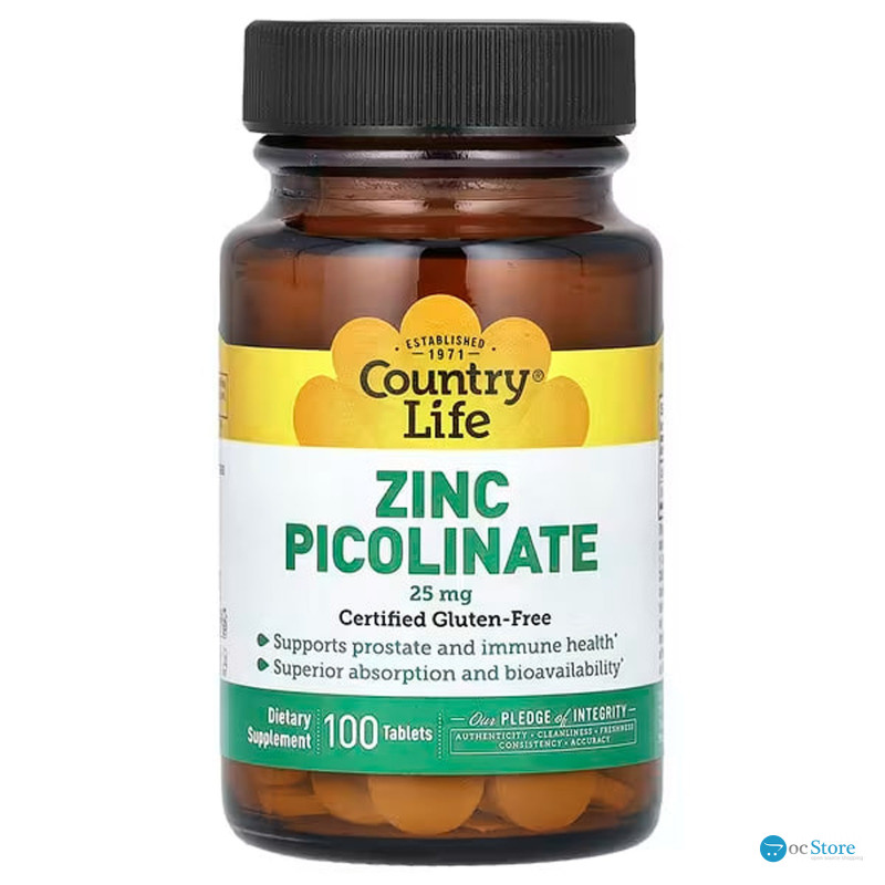 Цинк піколінат, Zinc Picolinate, Country Life, 25 мг, 100 таблеток