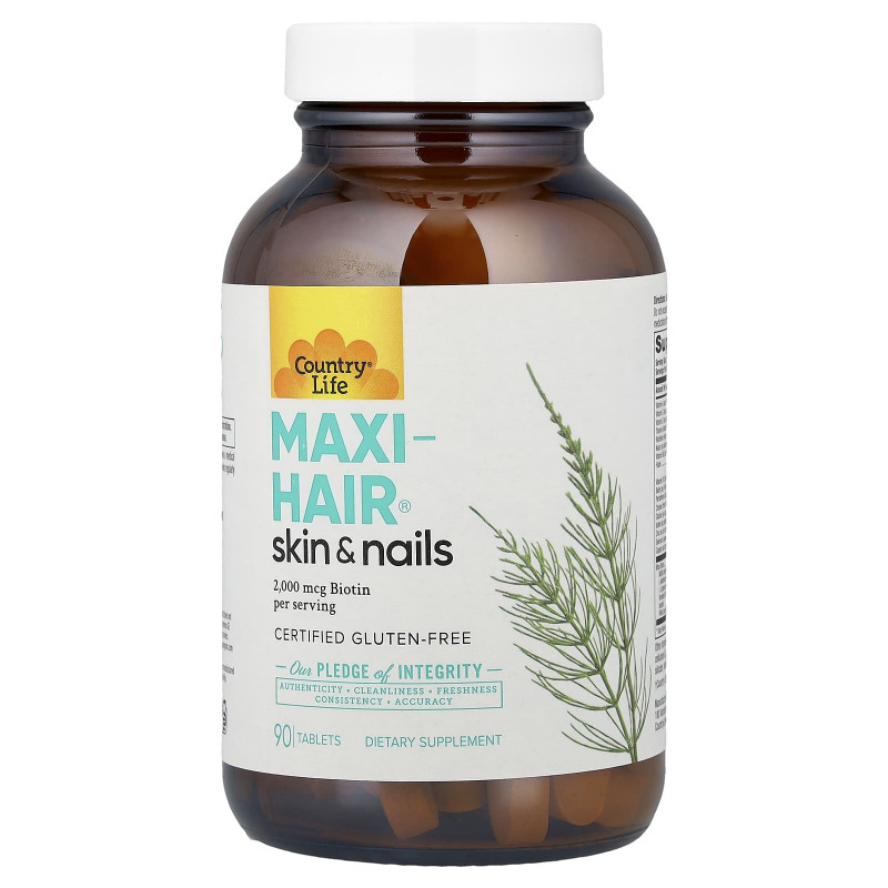 Вітаміни для волосся, шкіри та нігтів, Maxi-Hair®, Skin & Nails, Country Life, без глютена, 90 таблеток