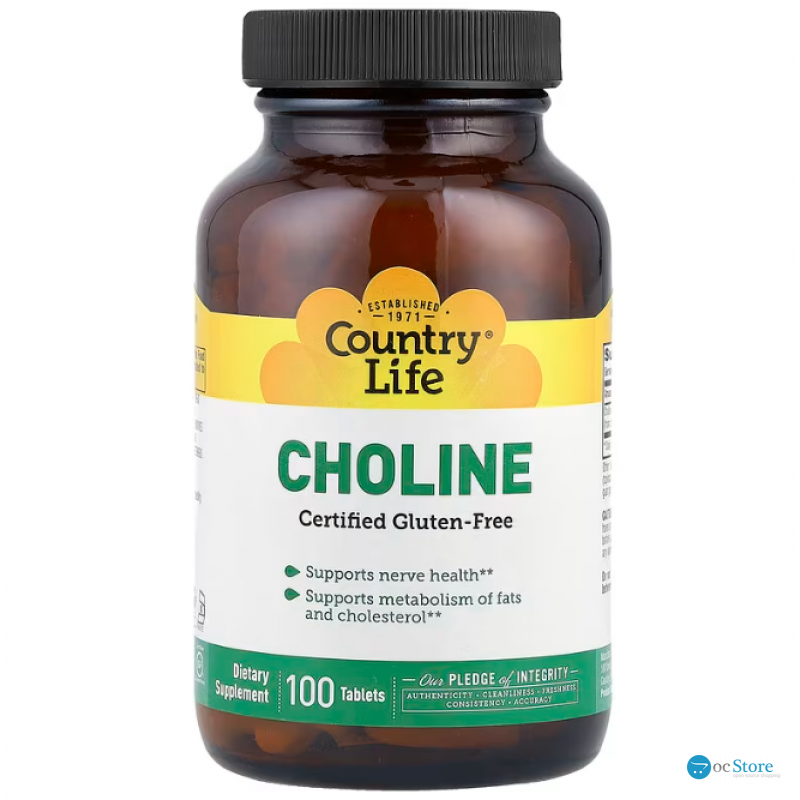 Холін, Choline, Country Life, 266 мг, 100 таблеток
