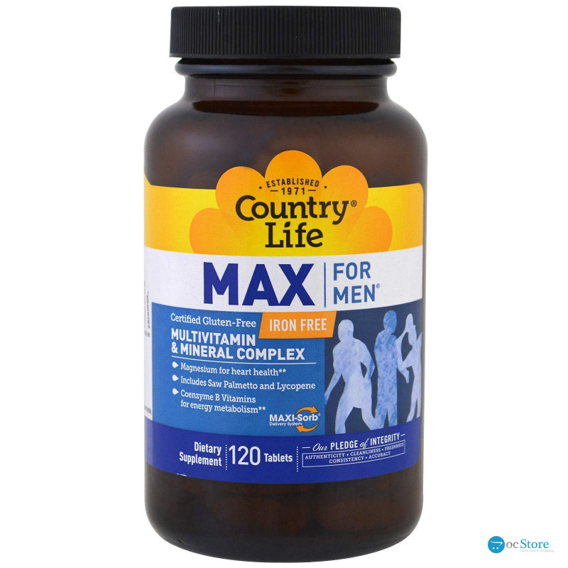 Мультивітаміни для чоловіків, Multivitamin & Mineral, Country Life, без заліза, 120 таблеток