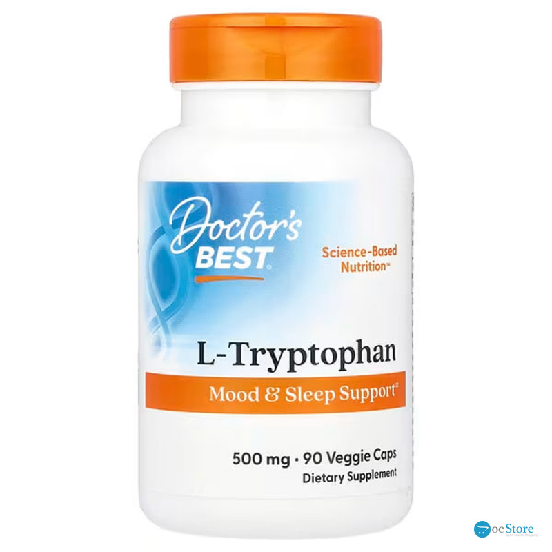Триптофан, L-Tryptophan, Doctor's Best, 500 мг, 90 веганських капсул