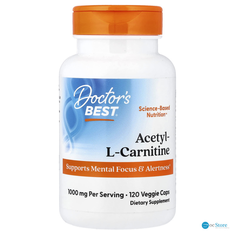 Ацетил-L-карнітин, Acetyl-L-Carnitin, Doctor's Best, 1000 мг, 120 веганських капсул (500 мг у капсулі)