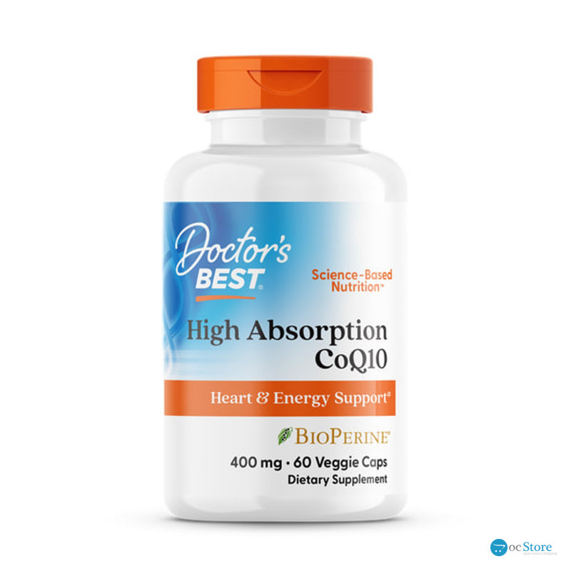 Коензим Q10, High Absorption CoQ10 with BioPerine®, Doctor's Best, з біоперином, 400 мг, 60 веганських капсул