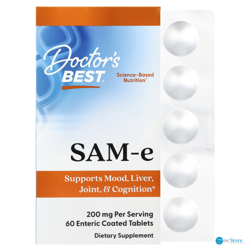 Аденозилметіонін, SAM-e, Doctor's Best, 200 мг, 60 таблеток у кишковорозчинній оболонці