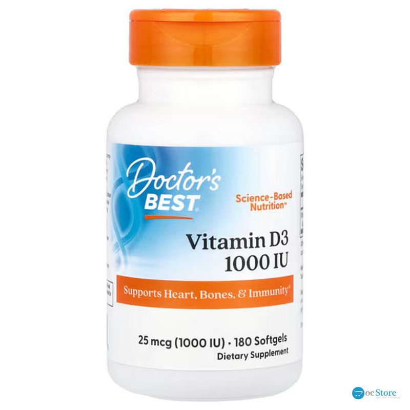 Вітамін D3, Vitamin D3, Doctor's Best, 25 мкг (1000 МО), 180 гелевих капсул