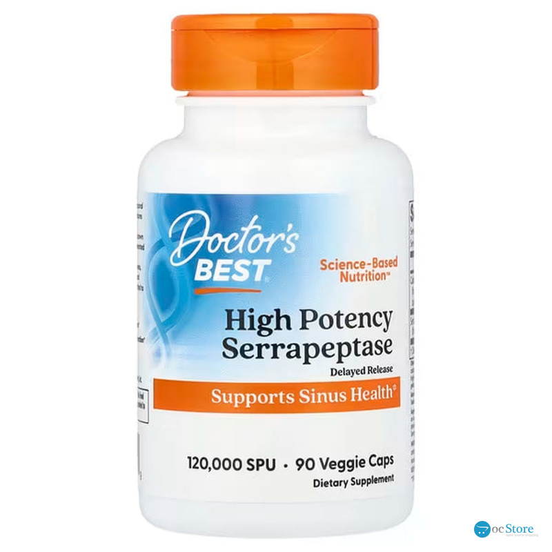 Серрапептаза, High Potency Serrapeptase, Doctor's Best, 120,000 SPUs, 90 веганських капсул