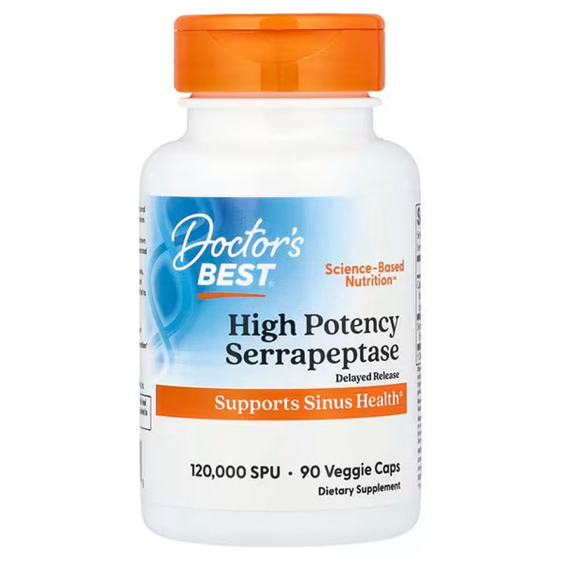 Серрапептаза, High Potency Serrapeptase, Doctor's Best, 120,000 SPUs, 90 веганських капсул
