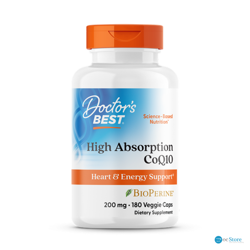 Коензим Q10, High Absorption CoQ10, Doctor's Best, з біоперином, з високим ступенем засвоєння, 200 мг, 180 веганських капсул