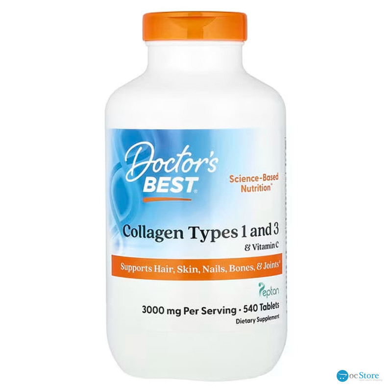 Колаген 1 і 3 типу, Collagen Types 1 and 3 & Vitamin C, Doctor's Best, з вітаміном С, 540 таблеток