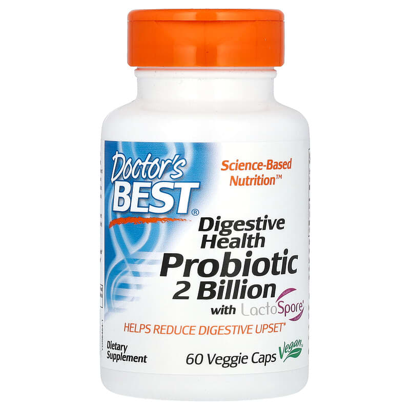 Пробіотики для травлення, Digestive Health, Probiotic 2 Billion with LactoSpore, Doctor's Best, 2 млрд КУО, 60 веганських капсул
