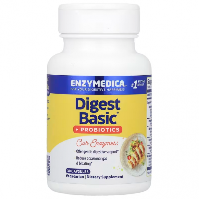 Ферменти і пробіотики, Digest Basic + Probiotics, Enzymedica, 30 капсул