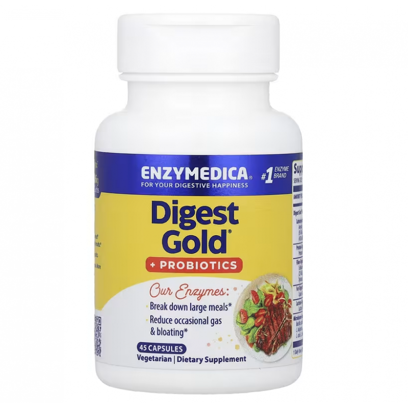 Ферменти і пробіотики, Digest Gold + Probiotics, Enzymedica, 45 капсул