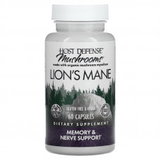 Їжовик гребінчастий, Lion's Mane, Fungi Perfecti, Host Defense, підтримка пам'яті та нервів, 1 г, 60 вегетаріанських капсул