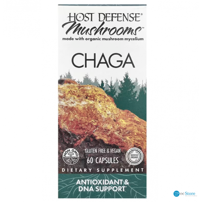 Чага, Chaga, Host Defense, Mushrooms™, антиоксидант та підтримка ДНК, 60 капсул