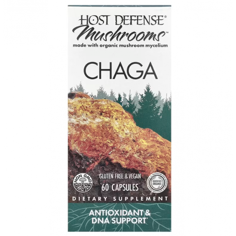 Чага, Chaga, Host Defense, Mushrooms™, антиоксидант та підтримка ДНК, 60 капсул