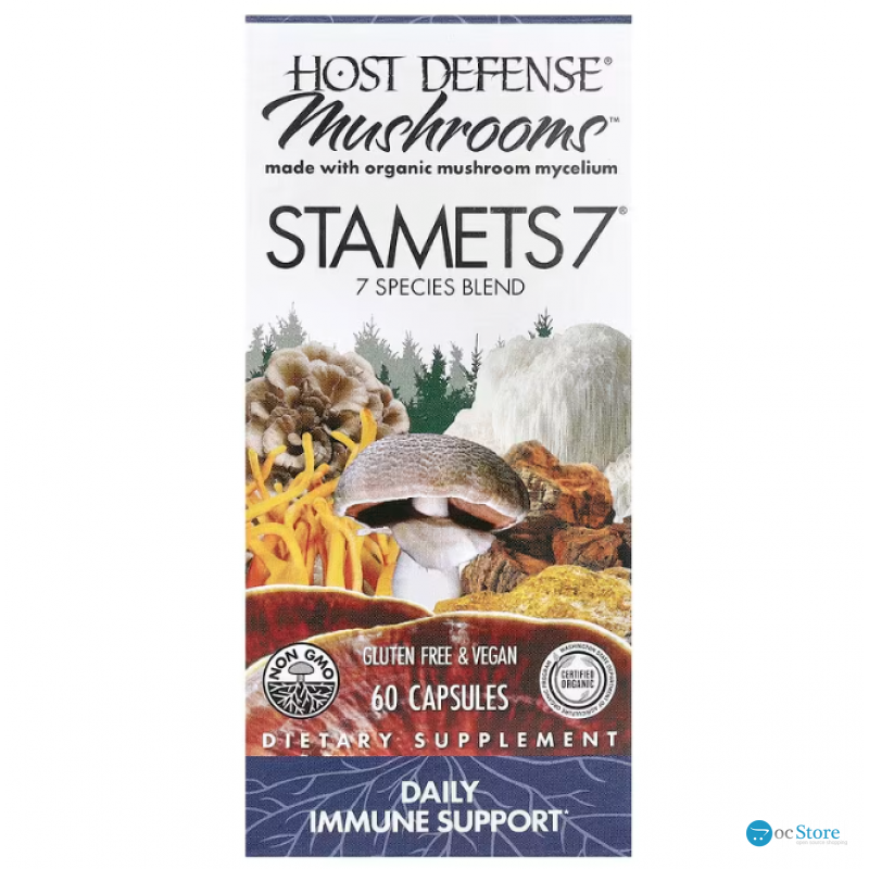 Підтримка імунітету, Immune Support STAMETS 7, Host Defense, щоденна, суміш із 7 видів грибів, 60 вегетаріанських капсул
