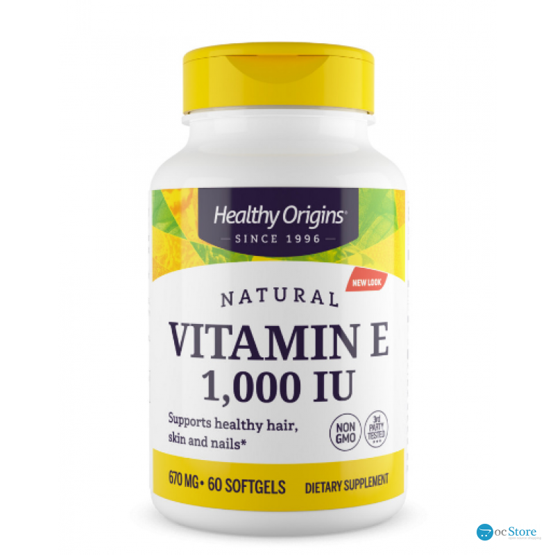 Вітамін Е, Vitamin E, Healthy Origins, натуральний, суміш токоферолів, 1000 МО, 60 гелевих капсул