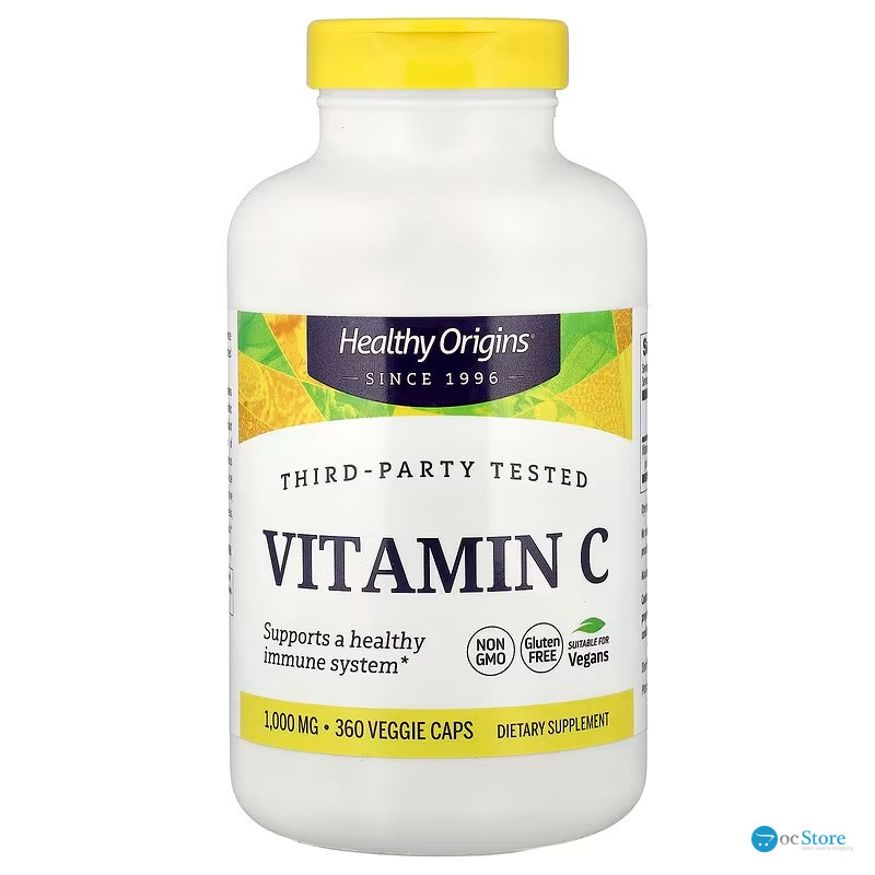 Вітамін С (L-аскорбінова кислота), Vitamin C, Healthy Origins, 1000 мг, 360 вегетаріанських капсул