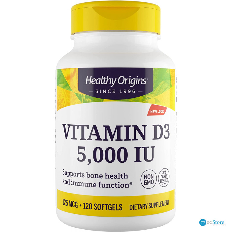 Вітамін D3, Vitamin D3, Healthy Origins, 125 мкг (5000 МО), 120 гелевих капсул
