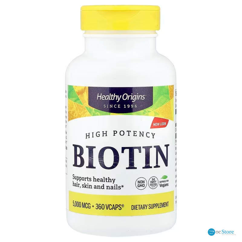 Біотин, Biotin, Healthy Origins, висока концентрація, 5000 мкг, 360 вегетаріанських капсул