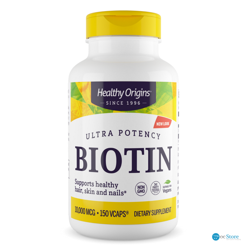 Біотин, Biotin, Healthy Origins, надвисока концентрація, 10,000 мкг, 150 веганських капсул