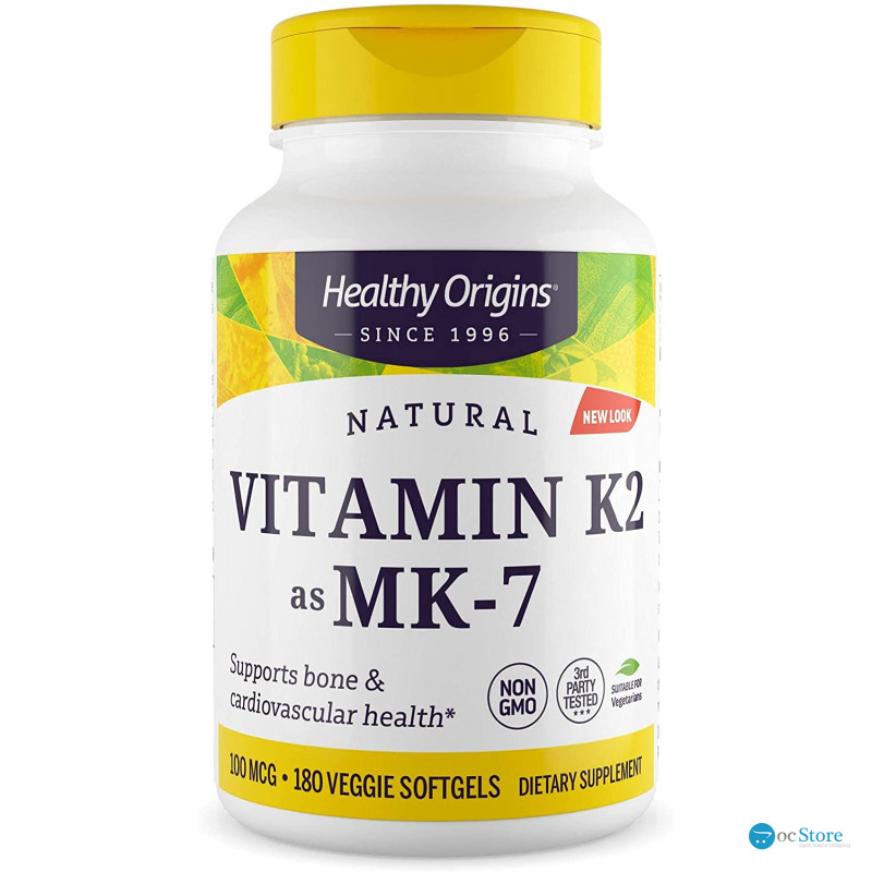 Вітамін K2 у формі MK7, Vitamin K2 як MK-7, Healthy Origins, 100 мкг, 180 вегетаріанських м'яких капсул