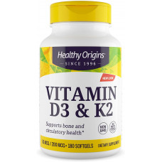 Вітамін D3 і К2, Vitamin D3 + K2, Healthy Origins, 180 гелевих капсул