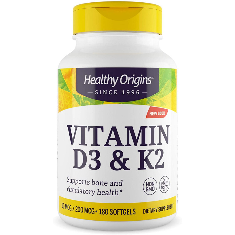 Вітамін D3 і К2, Vitamin D3 + K2, Healthy Origins, 180 гелевих капсул